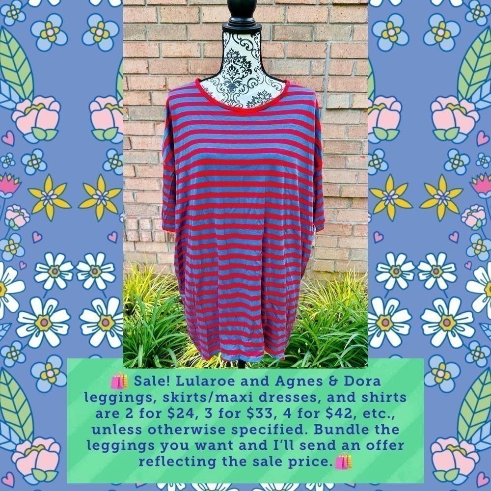 NWT Lularoe Blue & Red Striped Irma Top Size Large